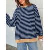 imagePRETTYGARDEN Womens Striped Oversized Sweatshirt Color Block Crew Neck Long Sleeve Casual Loose Pullover Top Y2K ClothesBlue Navy
