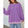 imagePRETTYGARDEN Womens Striped Oversized Sweatshirt Color Block Crew Neck Long Sleeve Casual Loose Pullover Top Y2K ClothesBlue Pink