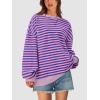 imagePRETTYGARDEN Womens Striped Oversized Sweatshirt Color Block Crew Neck Long Sleeve Casual Loose Pullover Top Y2K ClothesBlue Pink