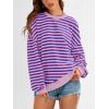 imagePRETTYGARDEN Womens Striped Oversized Sweatshirt Color Block Crew Neck Long Sleeve Casual Loose Pullover Top Y2K ClothesBlue Pink