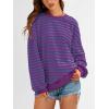 imagePRETTYGARDEN Womens Striped Oversized Sweatshirt Color Block Crew Neck Long Sleeve Casual Loose Pullover Top Y2K ClothesBlue Purple