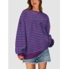 imagePRETTYGARDEN Womens Striped Oversized Sweatshirt Color Block Crew Neck Long Sleeve Casual Loose Pullover Top Y2K ClothesBlue Purple
