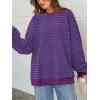 imagePRETTYGARDEN Womens Striped Oversized Sweatshirt Color Block Crew Neck Long Sleeve Casual Loose Pullover Top Y2K ClothesBlue Purple