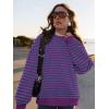 imagePRETTYGARDEN Womens Striped Oversized Sweatshirt Color Block Crew Neck Long Sleeve Casual Loose Pullover Top Y2K ClothesBlue Purple