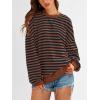 imagePRETTYGARDEN Womens Striped Oversized Sweatshirt Color Block Crew Neck Long Sleeve Casual Loose Pullover Top Y2K ClothesBrown Navy