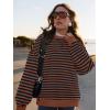 imagePRETTYGARDEN Womens Striped Oversized Sweatshirt Color Block Crew Neck Long Sleeve Casual Loose Pullover Top Y2K ClothesBrown Navy