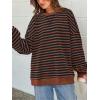imagePRETTYGARDEN Womens Striped Oversized Sweatshirt Color Block Crew Neck Long Sleeve Casual Loose Pullover Top Y2K ClothesBrown Navy