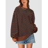 imagePRETTYGARDEN Womens Striped Oversized Sweatshirt Color Block Crew Neck Long Sleeve Casual Loose Pullover Top Y2K ClothesBrown Navy