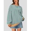 imagePRETTYGARDEN Womens Striped Oversized Sweatshirt Color Block Crew Neck Long Sleeve Casual Loose Pullover Top Y2K ClothesGreen White