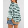 imagePRETTYGARDEN Womens Striped Oversized Sweatshirt Color Block Crew Neck Long Sleeve Casual Loose Pullover Top Y2K ClothesGreen White