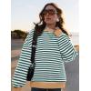 imagePRETTYGARDEN Womens Striped Oversized Sweatshirt Color Block Crew Neck Long Sleeve Casual Loose Pullover Top Y2K ClothesGreen White