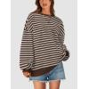 imagePRETTYGARDEN Womens Striped Oversized Sweatshirt Color Block Crew Neck Long Sleeve Casual Loose Pullover Top Y2K ClothesGrey Brown
