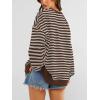 imagePRETTYGARDEN Womens Striped Oversized Sweatshirt Color Block Crew Neck Long Sleeve Casual Loose Pullover Top Y2K ClothesGrey Brown