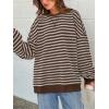 imagePRETTYGARDEN Womens Striped Oversized Sweatshirt Color Block Crew Neck Long Sleeve Casual Loose Pullover Top Y2K ClothesGrey Brown
