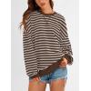 imagePRETTYGARDEN Womens Striped Oversized Sweatshirt Color Block Crew Neck Long Sleeve Casual Loose Pullover Top Y2K ClothesGrey Brown