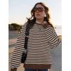 imagePRETTYGARDEN Womens Striped Oversized Sweatshirt Color Block Crew Neck Long Sleeve Casual Loose Pullover Top Y2K ClothesGrey Brown