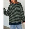 imagePRETTYGARDEN Womens Striped Oversized Sweatshirt Color Block Crew Neck Long Sleeve Casual Loose Pullover Top Y2K ClothesGrey Green Navy
