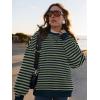 imagePRETTYGARDEN Womens Striped Oversized Sweatshirt Color Block Crew Neck Long Sleeve Casual Loose Pullover Top Y2K ClothesGrey Green Navy