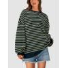 imagePRETTYGARDEN Womens Striped Oversized Sweatshirt Color Block Crew Neck Long Sleeve Casual Loose Pullover Top Y2K ClothesGrey Green Navy