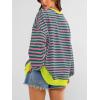 imagePRETTYGARDEN Womens Striped Oversized Sweatshirt Color Block Crew Neck Long Sleeve Casual Loose Pullover Top Y2K ClothesPink Green