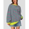 imagePRETTYGARDEN Womens Striped Oversized Sweatshirt Color Block Crew Neck Long Sleeve Casual Loose Pullover Top Y2K ClothesPink Green
