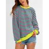imagePRETTYGARDEN Womens Striped Oversized Sweatshirt Color Block Crew Neck Long Sleeve Casual Loose Pullover Top Y2K ClothesPink Green