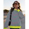 imagePRETTYGARDEN Womens Striped Oversized Sweatshirt Color Block Crew Neck Long Sleeve Casual Loose Pullover Top Y2K ClothesPink Green