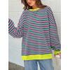 imagePRETTYGARDEN Womens Striped Oversized Sweatshirt Color Block Crew Neck Long Sleeve Casual Loose Pullover Top Y2K ClothesPink Green
