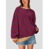 imagePRETTYGARDEN Womens Striped Oversized Sweatshirt Color Block Crew Neck Long Sleeve Casual Loose Pullover Top Y2K ClothesRed Navy