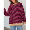 imagePRETTYGARDEN Womens Striped Oversized Sweatshirt Color Block Crew Neck Long Sleeve Casual Loose Pullover Top Y2K ClothesRed Navy