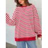 imagePRETTYGARDEN Womens Striped Oversized Sweatshirt Color Block Crew Neck Long Sleeve Casual Loose Pullover Top Y2K ClothesRed White