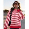 imagePRETTYGARDEN Womens Striped Oversized Sweatshirt Color Block Crew Neck Long Sleeve Casual Loose Pullover Top Y2K ClothesRed White