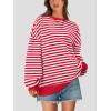 imagePRETTYGARDEN Womens Striped Oversized Sweatshirt Color Block Crew Neck Long Sleeve Casual Loose Pullover Top Y2K ClothesRed White