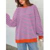 imagePRETTYGARDEN Womens Striped Oversized Sweatshirt Color Block Crew Neck Long Sleeve Casual Loose Pullover Top Y2K ClothesRose Red Grey Blue