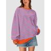 imagePRETTYGARDEN Womens Striped Oversized Sweatshirt Color Block Crew Neck Long Sleeve Casual Loose Pullover Top Y2K ClothesRose Red Grey Blue