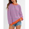 imagePRETTYGARDEN Womens Striped Oversized Sweatshirt Color Block Crew Neck Long Sleeve Casual Loose Pullover Top Y2K ClothesRose Red Grey Blue