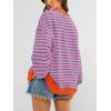 imagePRETTYGARDEN Womens Striped Oversized Sweatshirt Color Block Crew Neck Long Sleeve Casual Loose Pullover Top Y2K ClothesRose Red Grey Blue