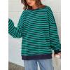 imagePRETTYGARDEN Womens Striped Oversized Sweatshirt Color Block Crew Neck Long Sleeve Casual Loose Pullover Top Y2K ClothesRoyal Blue Green