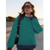 imagePRETTYGARDEN Womens Striped Oversized Sweatshirt Color Block Crew Neck Long Sleeve Casual Loose Pullover Top Y2K ClothesRoyal Blue Green