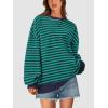 imagePRETTYGARDEN Womens Striped Oversized Sweatshirt Color Block Crew Neck Long Sleeve Casual Loose Pullover Top Y2K ClothesRoyal Blue Green