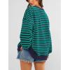 imagePRETTYGARDEN Womens Striped Oversized Sweatshirt Color Block Crew Neck Long Sleeve Casual Loose Pullover Top Y2K ClothesRoyal Blue Green