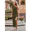 imagePRETTYGARDEN Womens Summer One Shoulder Long Formal Dresses Sleeveless Ruched Bodycon Wedding Guest Slit Maxi DressArmy Green