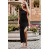imagePRETTYGARDEN Womens Summer One Shoulder Long Formal Dresses Sleeveless Ruched Bodycon Wedding Guest Slit Maxi DressBlack