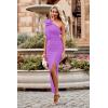 imagePRETTYGARDEN Womens Summer One Shoulder Long Formal Dresses Sleeveless Ruched Bodycon Wedding Guest Slit Maxi DressBright Purple