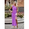 imagePRETTYGARDEN Womens Summer One Shoulder Long Formal Dresses Sleeveless Ruched Bodycon Wedding Guest Slit Maxi DressBright Purple