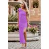 imagePRETTYGARDEN Womens Summer One Shoulder Long Formal Dresses Sleeveless Ruched Bodycon Wedding Guest Slit Maxi DressBright Purple