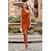 imagePRETTYGARDEN Womens Summer One Shoulder Long Formal Dresses Sleeveless Ruched Bodycon Wedding Guest Slit Maxi DressBrown