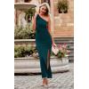 imagePRETTYGARDEN Womens Summer One Shoulder Long Formal Dresses Sleeveless Ruched Bodycon Wedding Guest Slit Maxi DressCyan
