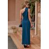 imagePRETTYGARDEN Womens Summer One Shoulder Long Formal Dresses Sleeveless Ruched Bodycon Wedding Guest Slit Maxi DressDark Blue