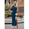 imagePRETTYGARDEN Womens Summer One Shoulder Long Formal Dresses Sleeveless Ruched Bodycon Wedding Guest Slit Maxi DressDark Blue
